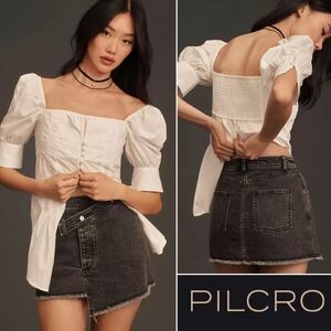 Anthropologie Pilcro Moto Wrap Denim Mini Skirt Black Frayed Hem Size 6